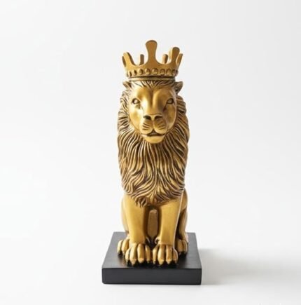 Royal Lion Statue with Crown – Golden Decorative Showpiece for Home Décor, Living Room, Office Desk & Gift Item